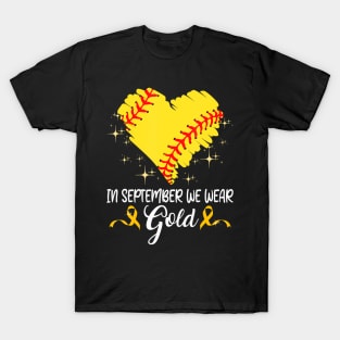 In September We Wear Gold Softball Childhood Cancer Support T-Shirt